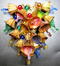 MIRIAM HASKELL? Stunning Colorful Glass Leaves Bells Vintage Dress Clip picture