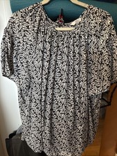 Croft & Barrow Womens Blue White Leaf Blouse 2X FS picture