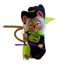 2009 Annalee Halloween Witch Mouse Doll Poseable Felt Figure w/ Broom Bats Ghost picture