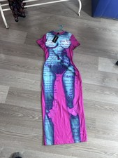 SHEIN Women's Bodycon Long Dress Short Sleeve Crew Neck Text Pink Blue L picture