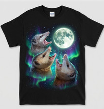 Three Possums Howling at Moon Vintage T-Shirt - Funny Retro Opossum Tee picture