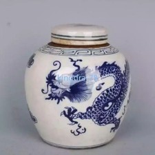Chinese Blue and White Porcelain Pot Qing Guangxu Dragon Design Jar Tea Caddy picture