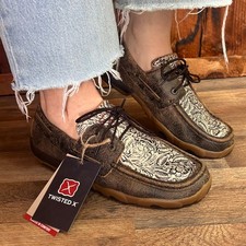Twisted X Women's Brown and Floral Embossed Boat Shoe Driving Moc SMUWDM53 picture