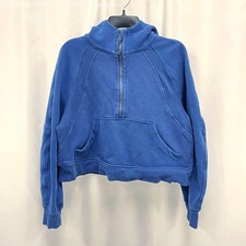 Women's LULULEMON Pool Side Blue Scuba Hoodie Oversized Athletic Half Zip Sz M/L picture