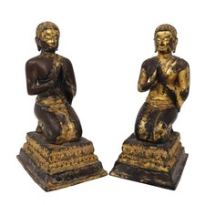 A Small Pair of Antique Thai Gilt Bronze Figures of Kneeling Buddhist Monks picture