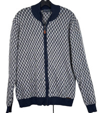 Sir Raymond Tailor Golf Club Full Zip Sweater Mens LARGE Blue Geometric Cotton picture