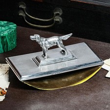 Hunting Dog English Antique Engine Turned Sterling Silver Desk Ink Blotter picture