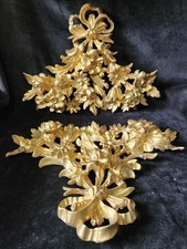 VTG Pair Italian Florentine Bouquet Ornate Gold Gilt Baroque Hanging Wall Art  picture
