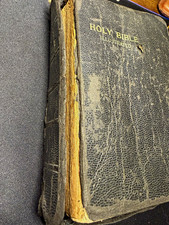 Antique Holy Bible Self-Pronouncing Edition Illustrated  (Inscribed) with pin  picture