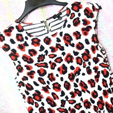 Talbots Womens Red Navy Leopard Stripe Mixed Media Sleeveless Top Small ID4976 picture