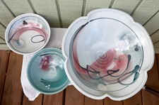 Loren Lukens Brace Point Pottery 3 Piece Set Signed Scalloped Bowl & 2 Bowls picture
