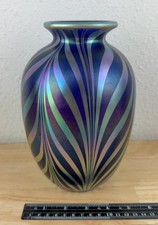 Fenton Art Glass Vase Dave Fetty Pulled Favrene Feather Iridescent 2002 picture