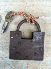 Vintage Old Rare Indian Rustic Iron Hand Forged Working Lock & Key Dust Safety picture
