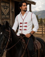 Men's White Vintage Leather Vest Western Biker Waistcoat Formal Classic Style picture