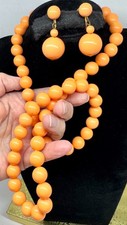VINTAGE SIGNED WEST GERMANY YUMMY ORANGE CREME LUCITE BEAD NECKLACE EARRINGS SET picture