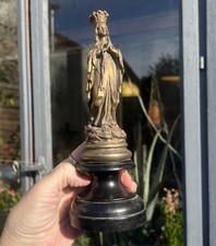 Antique French Mary Our lady of LOURDES Statue 9” 1800s Metal Gilt Gold Silver picture