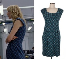 NANETTE LEPORE ASO AMY LAURA DERN ENLIGHTENED Teal Blue Plaid Wool Dress 8 EUC picture