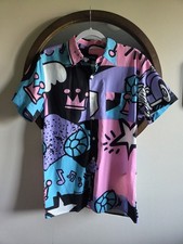 Reason Clothing Mens Button Up Shirt Pastel Retro 80s Cartoon Graphic Streetwear picture