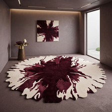 Hand Tufted Wool Rug Burgundy Ivory Round Abstract Irregular Modern Area Carpet picture