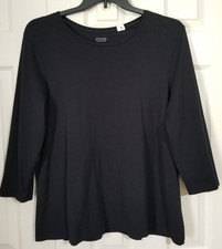 Chico's True Color Pima Cotton Tee Shirt Size 3 / XL Black 3/4 Sleeve Women picture