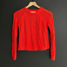 Sézane La Maille Red Openwork Knit Cropped Sweater XXS picture