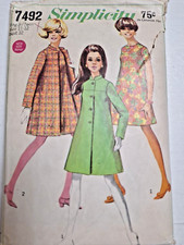 Coat Dress Twiggy A Line 11 12 Jr Teen Simplicity 6492 Sewing Pattern Cut VTG picture