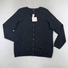 Talbots Sweater Womens Plus 1X Black Cardigan Button Front Lightweight Knit picture