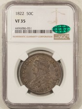 1822 CAPPED BUST HALF DOLLAR - NGC VF-35, SUPER ORIGINAL, CAC APPROVED picture