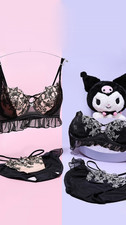 Japan ONLY Sanrio Kuromi × Mon Cher Pigeon Wireless Padded Bra & Panty Set picture