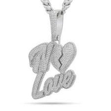 2 Ct Round Cut Natural Moissanite Custom NO LOVE Pendant In 925 Sterling Silver picture