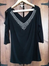 NWT Liberty Wear Cold Shoulder V-Neck Blouse Women's Medium Embellished Rodeo picture