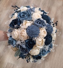 Dusty Blue Navy Bridal Bouquet Sola Wood Babys Breath Bridesmaid Wedding Flowers picture