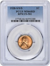 1938-S/S Lincoln Cent RPM FS-502 MS66RD PCGS picture