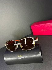 Cartier Men's Rimless Sunglasses Gold Metal Frame Brown Tinted Plastic Lens picture