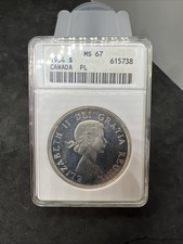 1964 $1 Canada 80% Silver Dollar Coin ANACS MS67 PL Proof like PL67 picture
