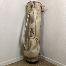Vintage Hot-Z Leather Tan Beige Golf Bag Cart Vinyl Man Cave Decor picture