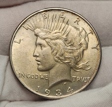 1934 P Peace Silver Dollar $1 Semi-Key Date AU Almost Uncirculated Coin P34Dez picture