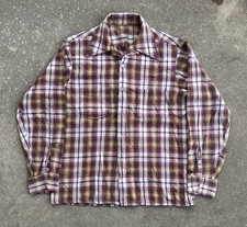 Vintage 50s 60s Plaid Loop Collar Button Shirt Size M Rockabilly Shadow picture