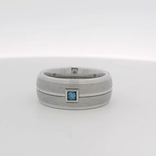 Triton Tungsten 9mm Blue Natural Diamond Step Edge Brushed Finish Band Ring picture