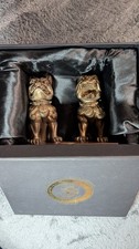 USMC Okinawan Shisa Guardian Lions Solid Bronze Statue Set Presentation Box Rare picture