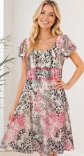 Karen Kein Midi Dress 9/30 US 6 Romantic Crinkled Chiffon Embellished Pink Gray picture