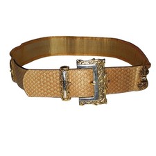 B.B. Simon XL Gold Leather Mesh Wide Belt Ornate Western Buckle Glam picture