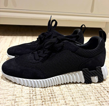 HERMÈS Paris Low Top Lace-Up Sneaker, Black/White Solid Casual Athletic picture