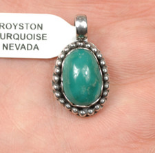 Turquoise Pendant Royston Mine Green Sterling Silver Vintage NEW NOS picture