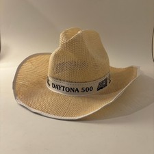 VTG Daytona 500 Straw Cowboy Hat Mens OS Beige NASCAR Racing Western Y2K picture