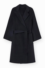 The Curated classic coat Black Wool Cashmere Wrap Coat Long Belted Tie Pockets picture