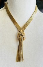 Vintage Signed Monet Cascade Waterfall Golden Tassel Necklace picture