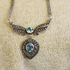 Marcasite Sterling Angel Wing Pendant 16 inches Poss 1928 Jewelry Co Brand picture