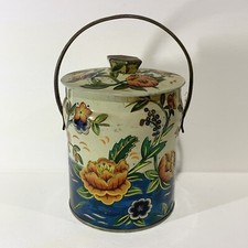 VTG MURRAY ALLEN CONFECTIONS ENGLAND WATER FLOWER DESIGN CANDY TIN W/HANDLE picture