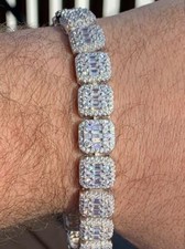 Men’s Real Solid 925 Silver Baguette Tennis Bracelet Iced CZ Flooded Out picture